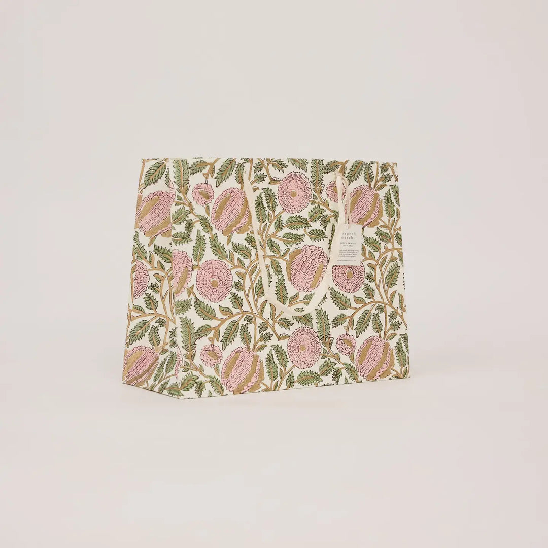 Hand Block Printed Gift Bags - Marigold Glitz Blush