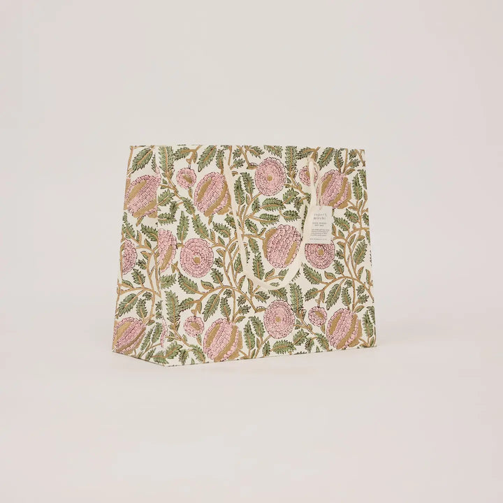 Hand Block Printed Gift Bags - Marigold Glitz Blush