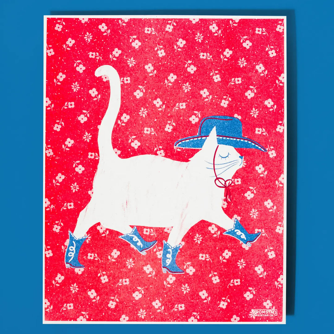 Cowboy Cat - Risograph Art Print