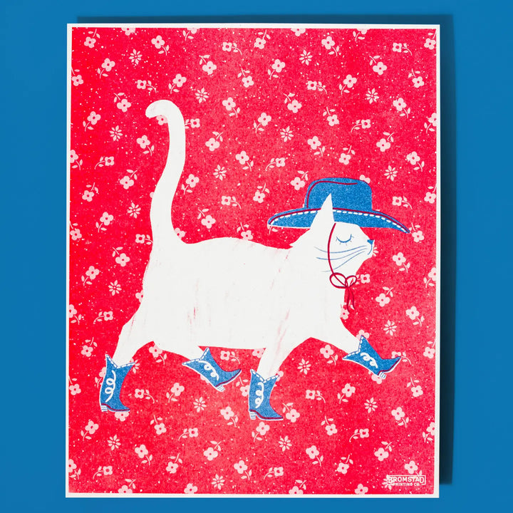 Cowboy Cat - Risograph Art Print