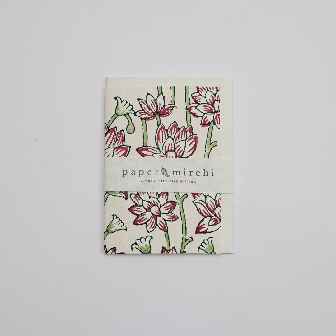 Hand Block Printed Greeting Card - Lotus Cherry