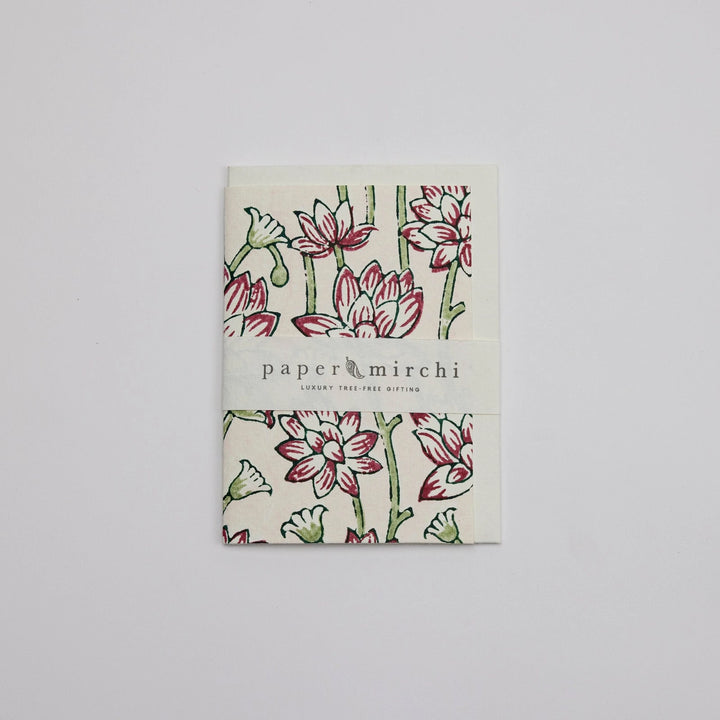 Hand Block Printed Greeting Card - Lotus Cherry