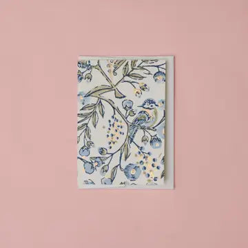Hand Block Printed Greeting Card - Song Birds Blue Stone