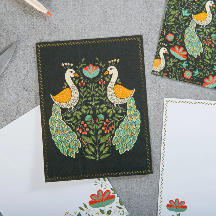 Teal Peacock Floral Luxury Stationery Set – 8 Flat Notecards
