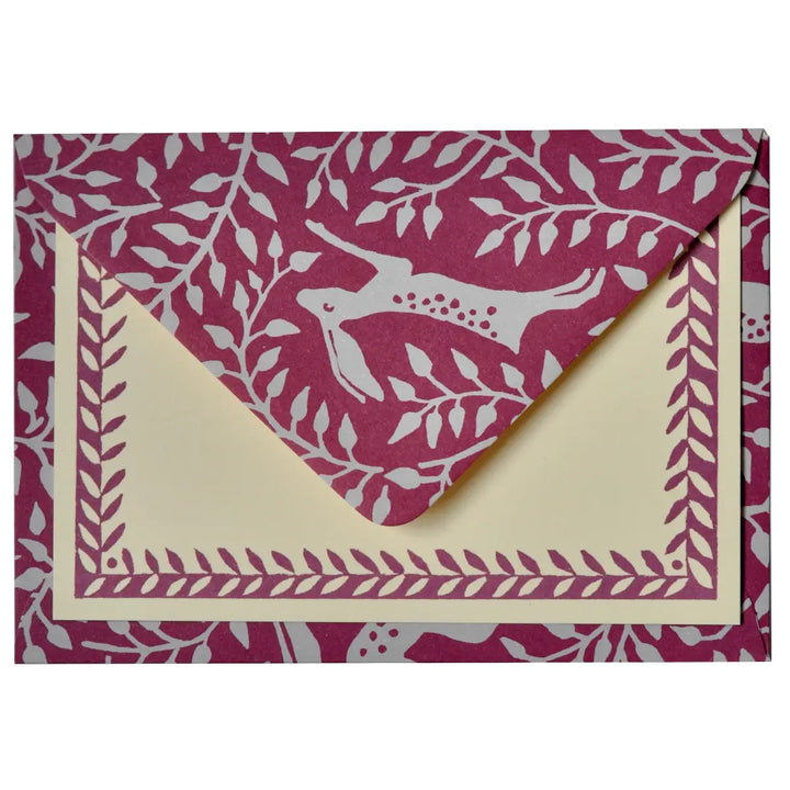 Set of Notecards and Envelopes Dancing Hare Violet