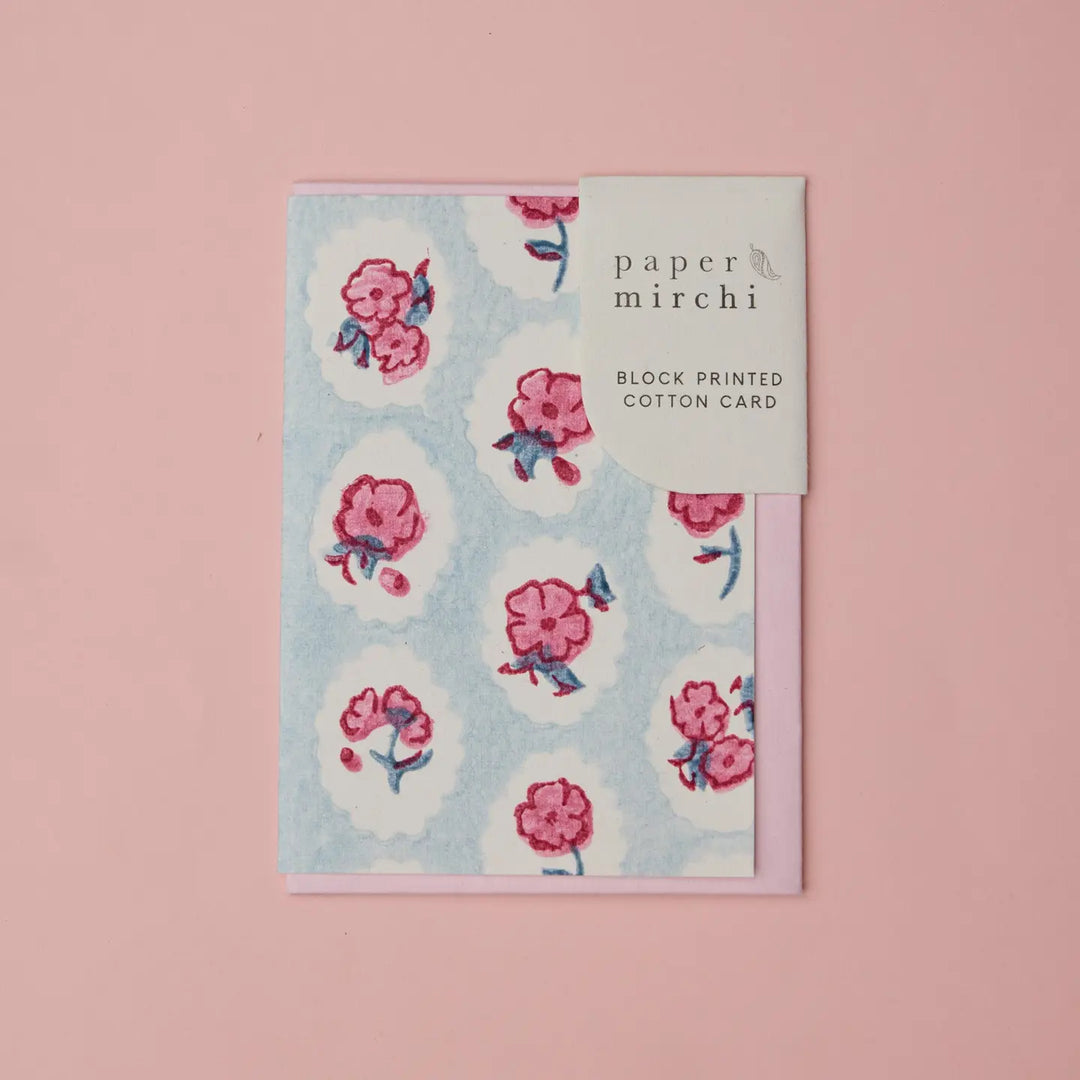 Hand Block Printed Greeting Card - Scallop Tiles Pink Sorbet