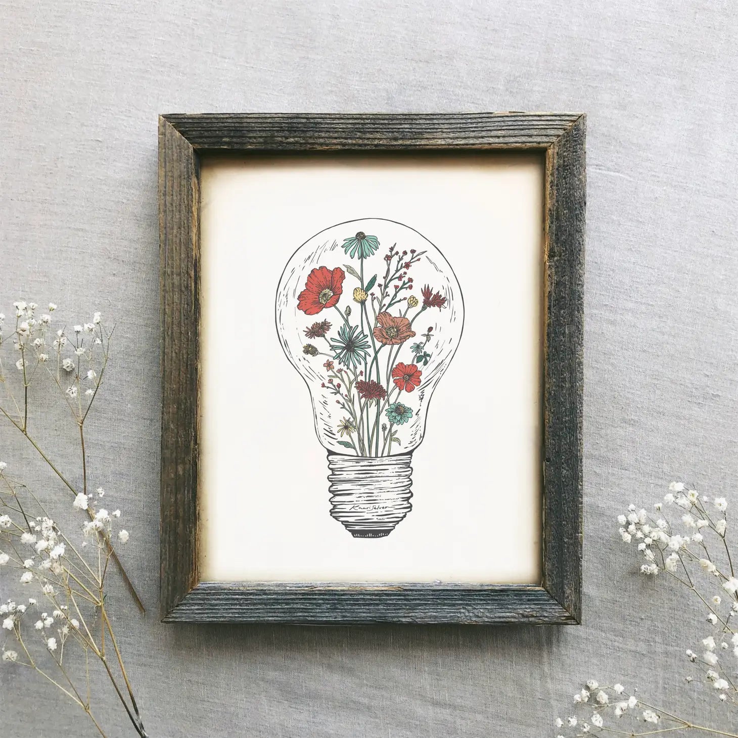 Floral Lightbulb Art Print - 8 x 10"