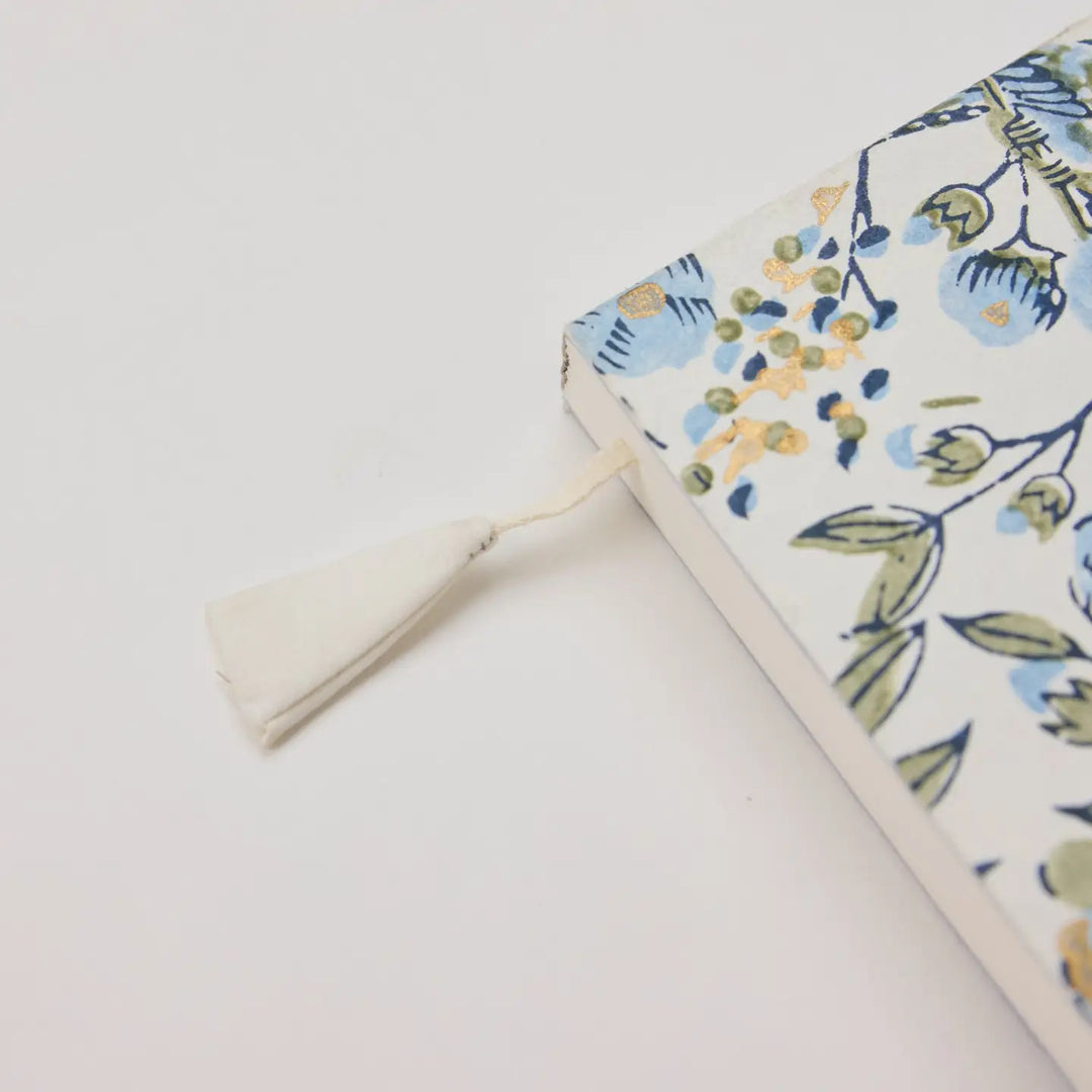 Block Printed Ruled Notebook (A5) - Song Birds Blue Stone