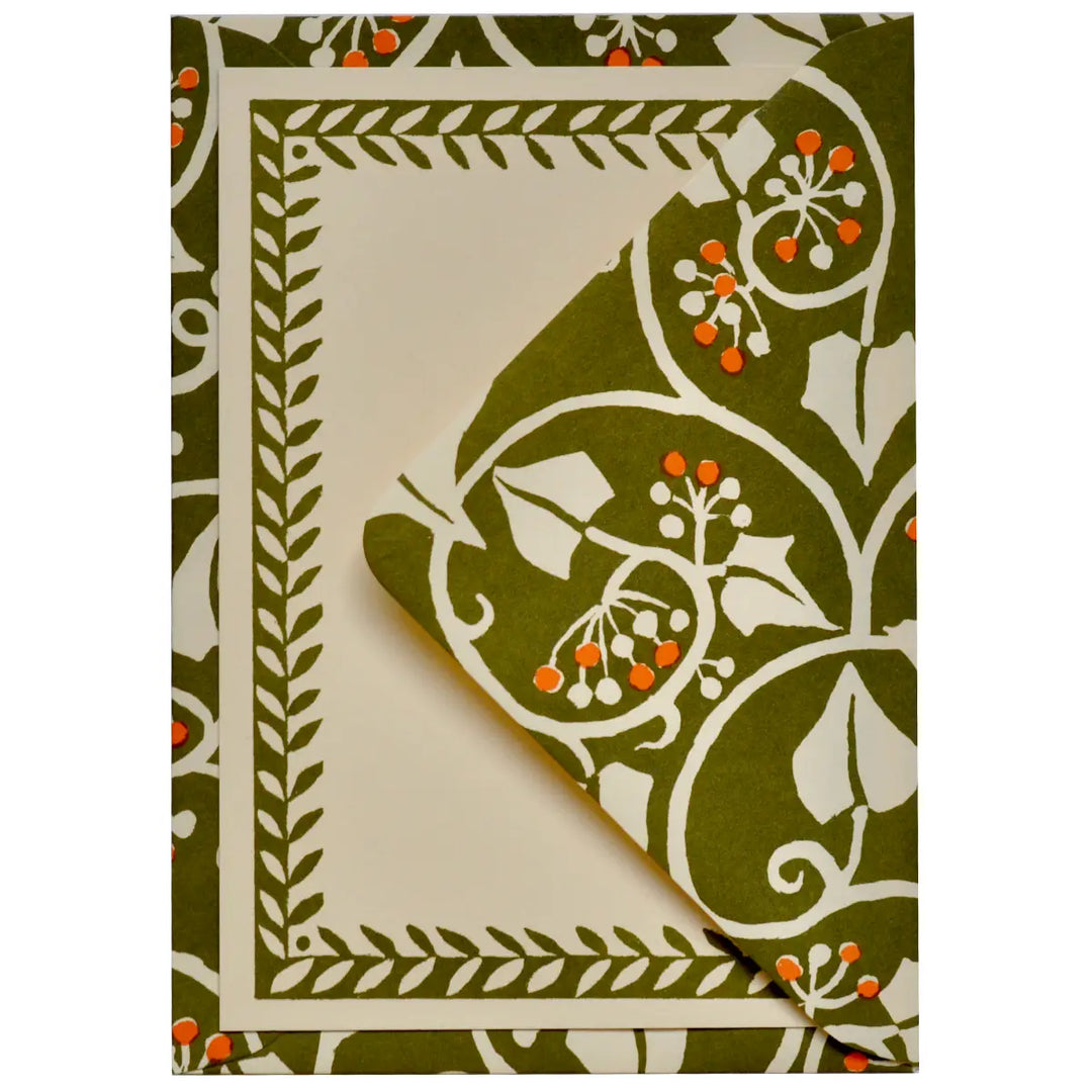 Set of Notecards and Envelopes Ivy Swamp Green and Orange