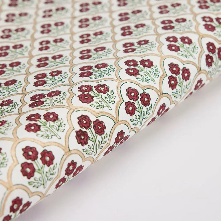 Hand Block Printed Gift Wrap Sheets - Trellis Cherry (Roll)