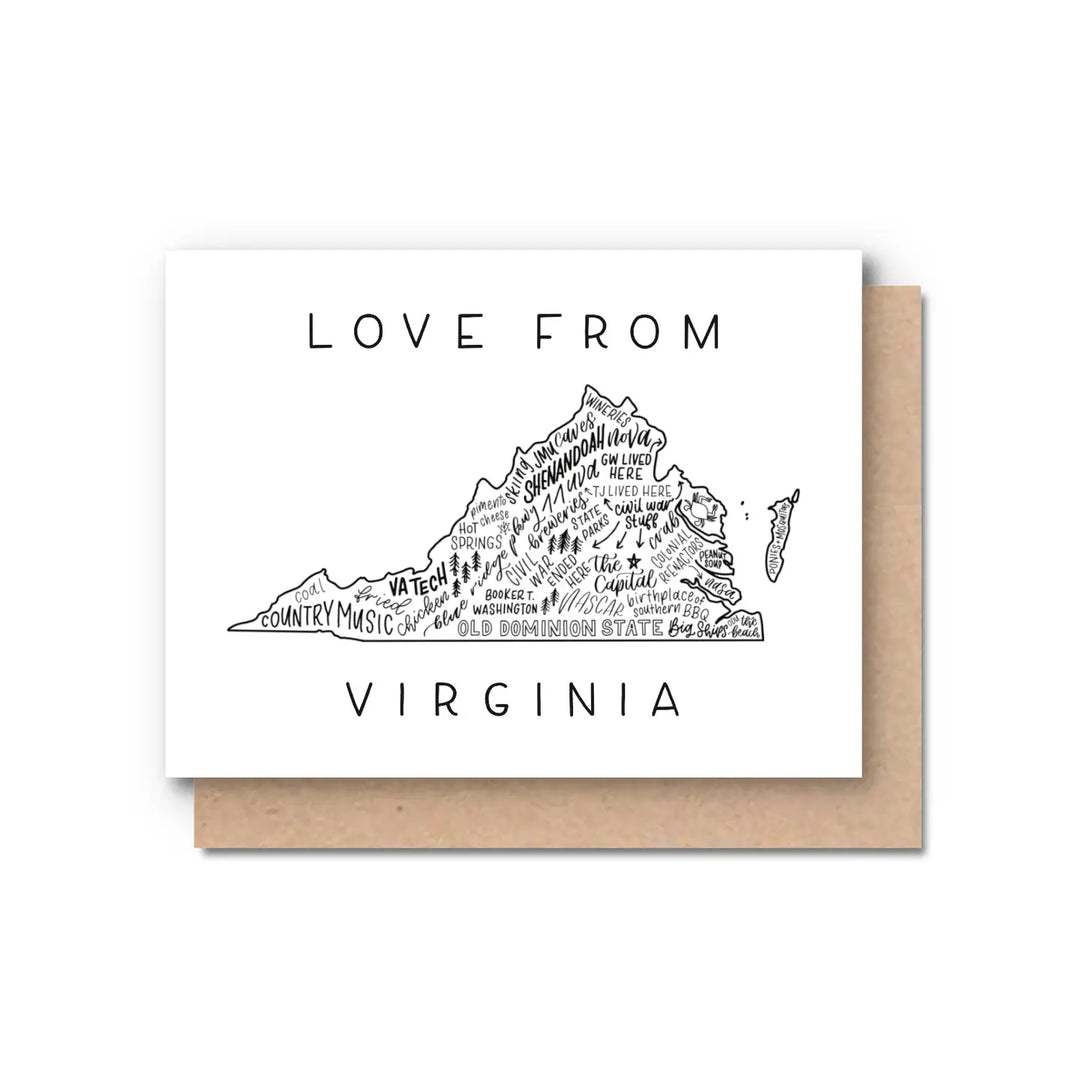 Virginia State Map Greeting Cards  - Set of 8