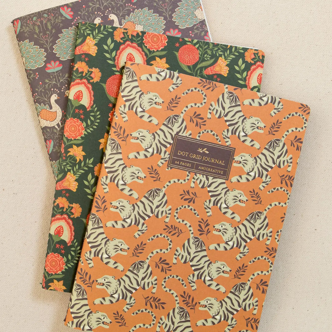 Linen Stitched Dot Grid Journal - Peacock