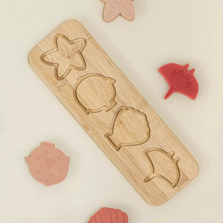 Silicone Puzzle on Wooden Plate - Ocean