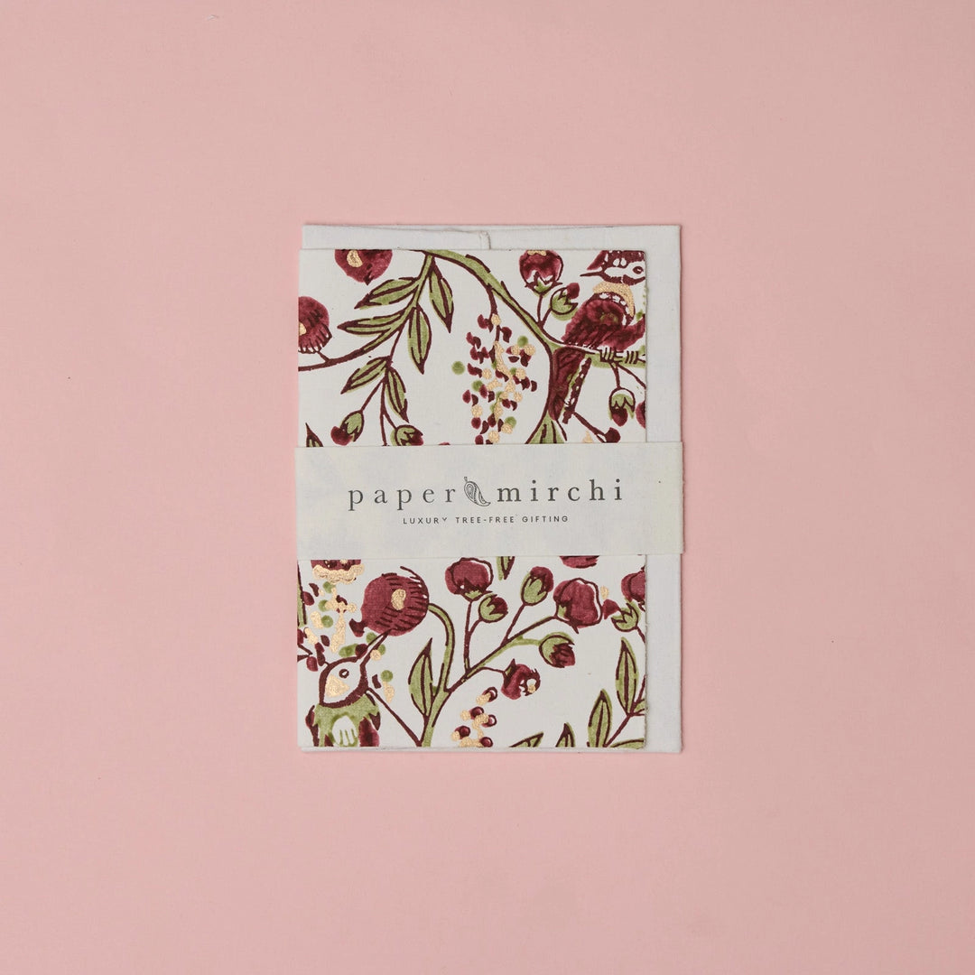 Hand Block Printed Greeting Card - Songbird Scarlet
