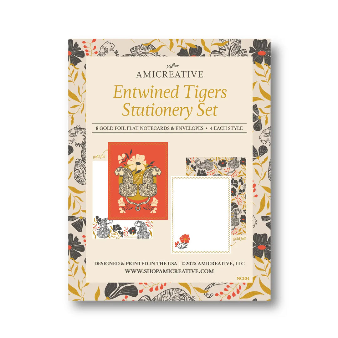 Jungle Tiger Floral Luxury Stationery Set – 8 Flat Notecards