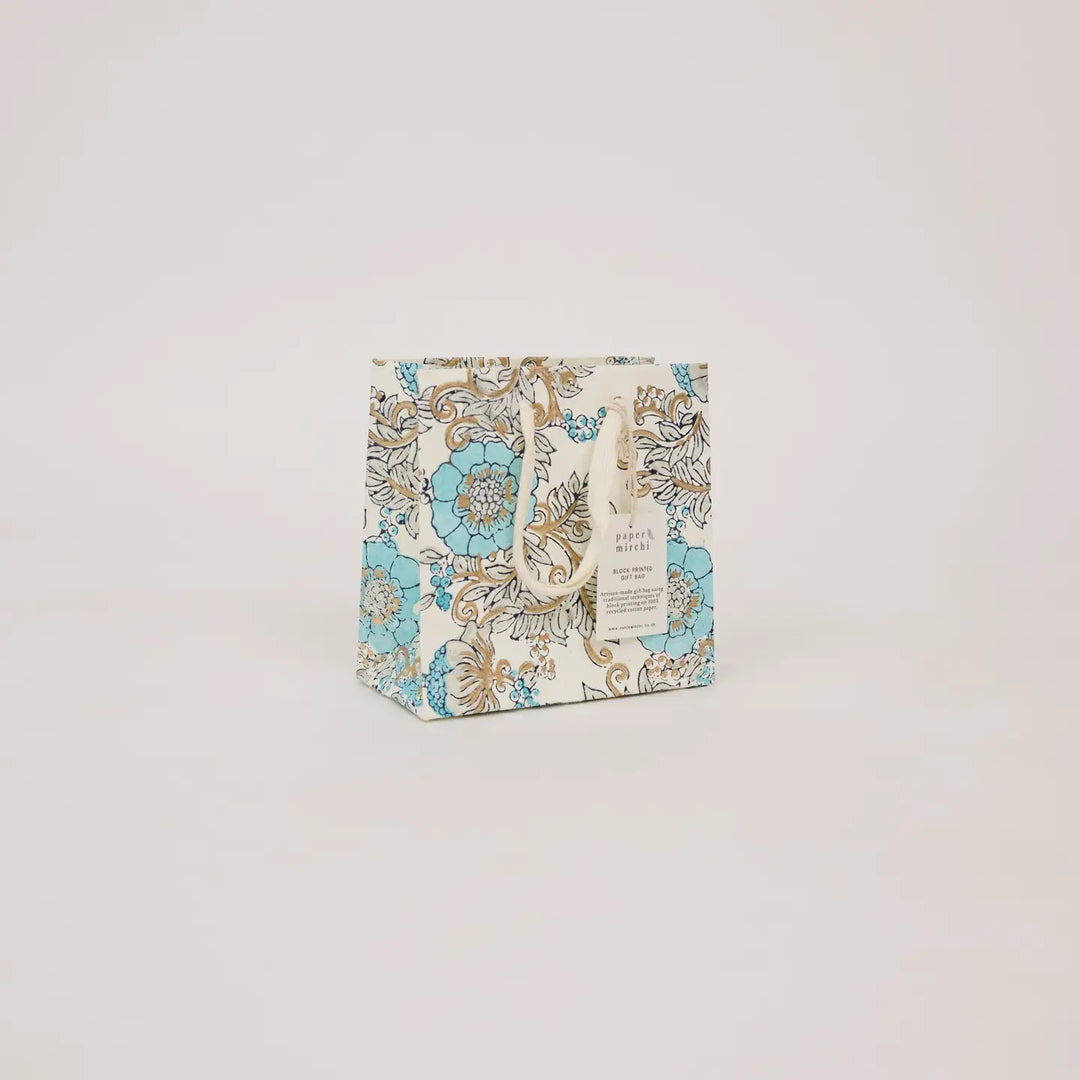Hand Block Printed Gift Bags - Wild Rose Blue Opal