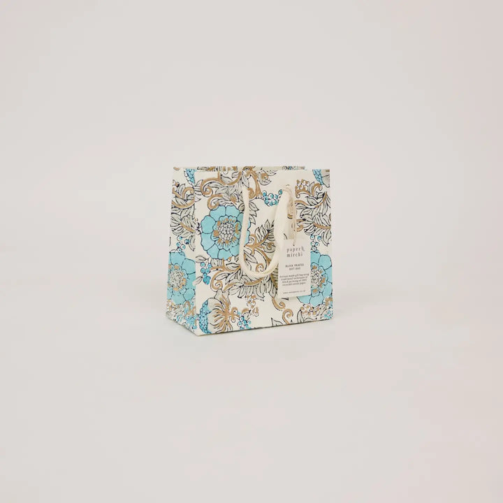 Hand Block Printed Gift Bags - Wild Rose Blue Opal
