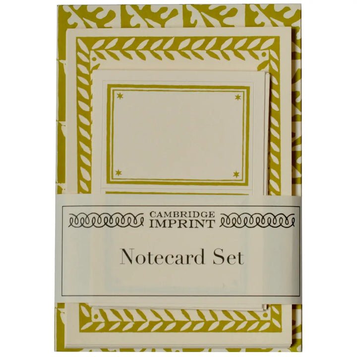 Set of Notecards and Envelopes Oak Leaves Sap Green
