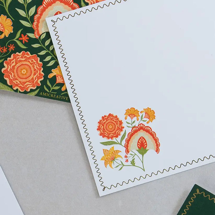 Green Botanical Luxury Stationery Set – 8 Flat Notecards