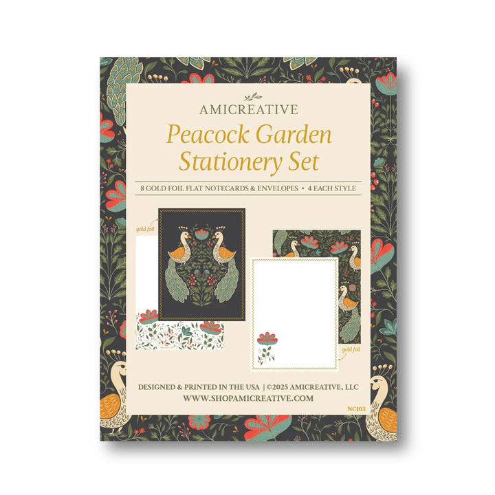 Teal Peacock Floral Luxury Stationery Set – 8 Flat Notecards