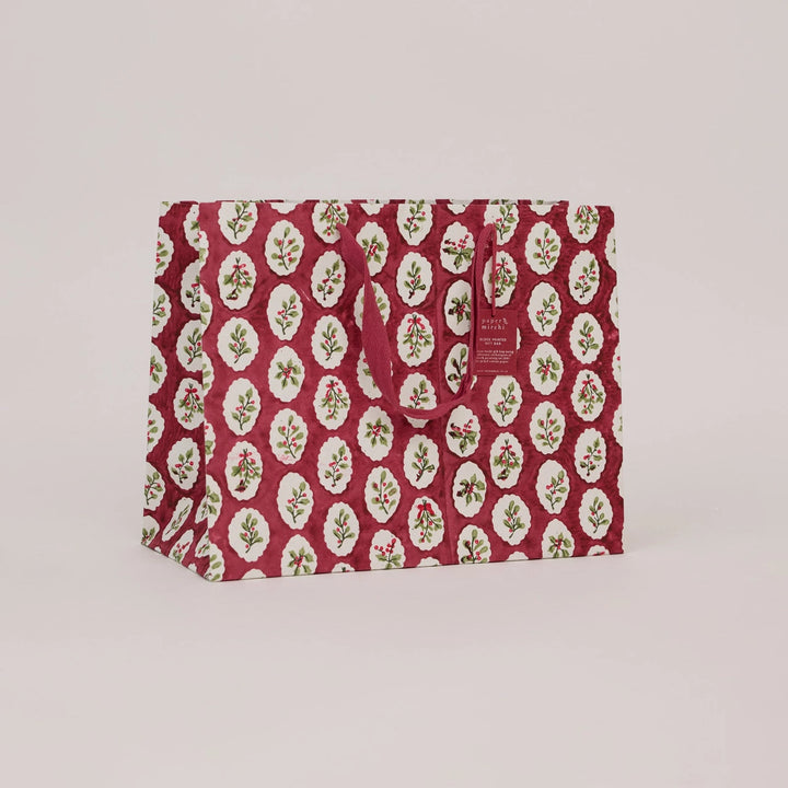 Hand Block Printed Gift Bags - Scallop Tiles Christmas Pudding