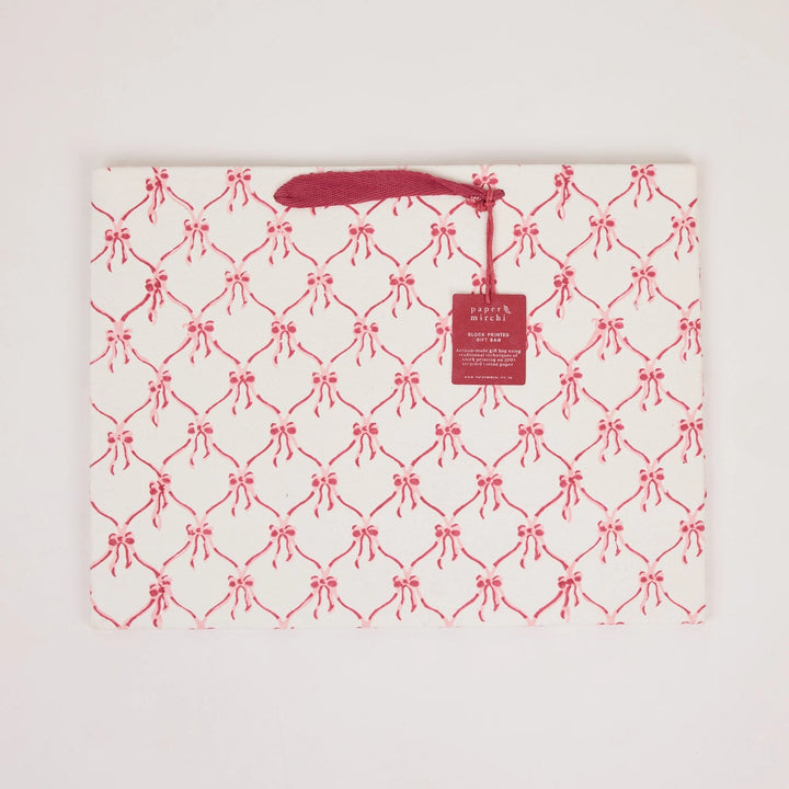 Hand Block Printed Gift Bags - Bows Christmas Pudding