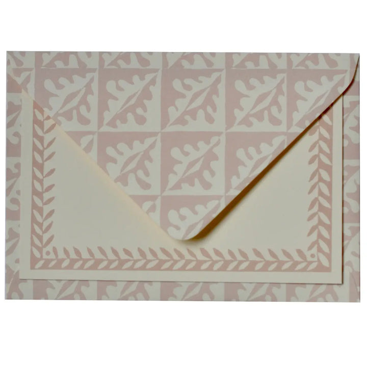 Set of Notecards and Envelopes Oak Leaves Pale Pink