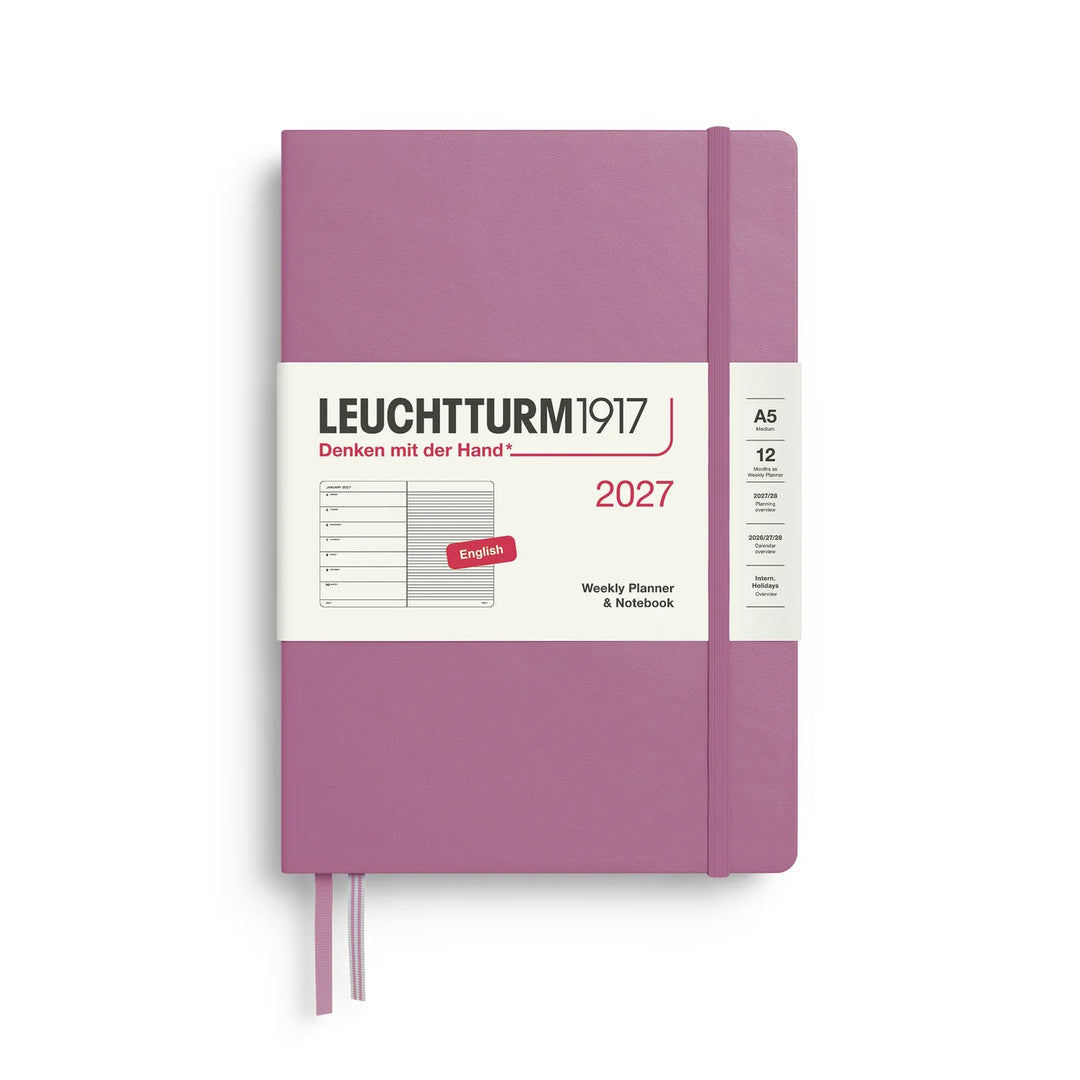 Leuchtturm Weekly Planner & Notebook - A5 Hardcover, Ruled (Jan-Dec 2027)