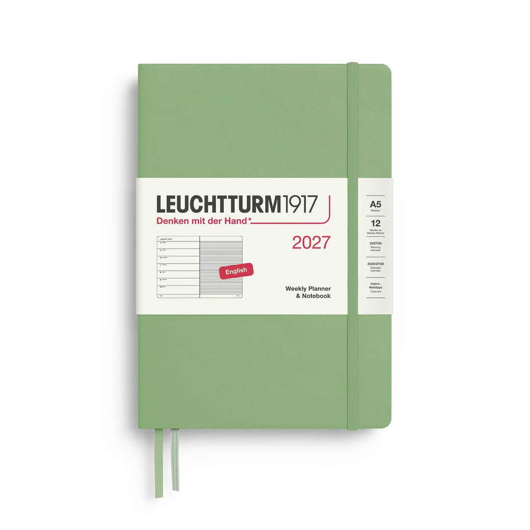 Leuchtturm Weekly Planner & Notebook - A5 Hardcover, Ruled (Jan-Dec 2027)