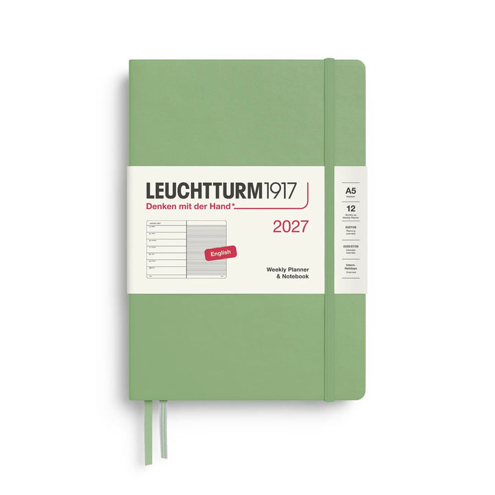 Leuchtturm Weekly Planner & Notebook - A5 Hardcover, Ruled (Jan-Dec 2027)