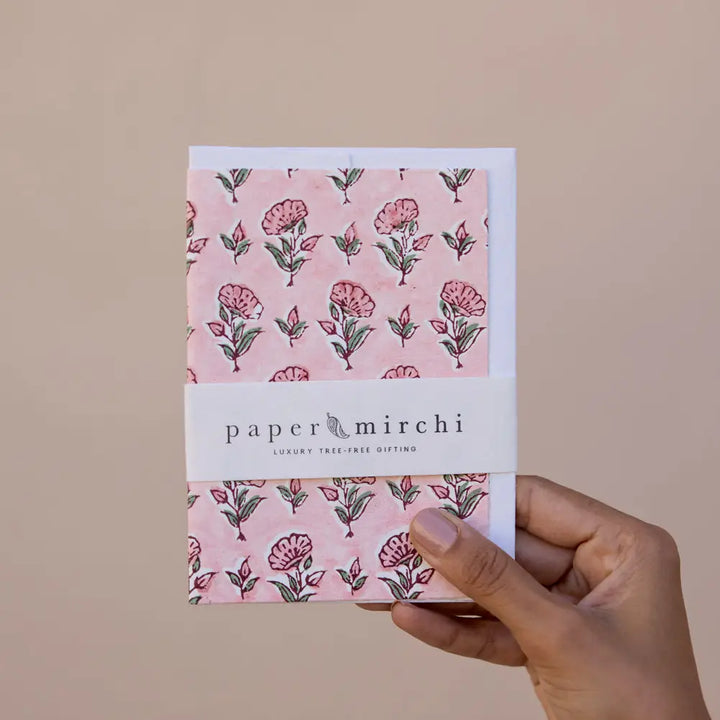 Hand Block Printed Greeting Card - Ditsy Floral Blush