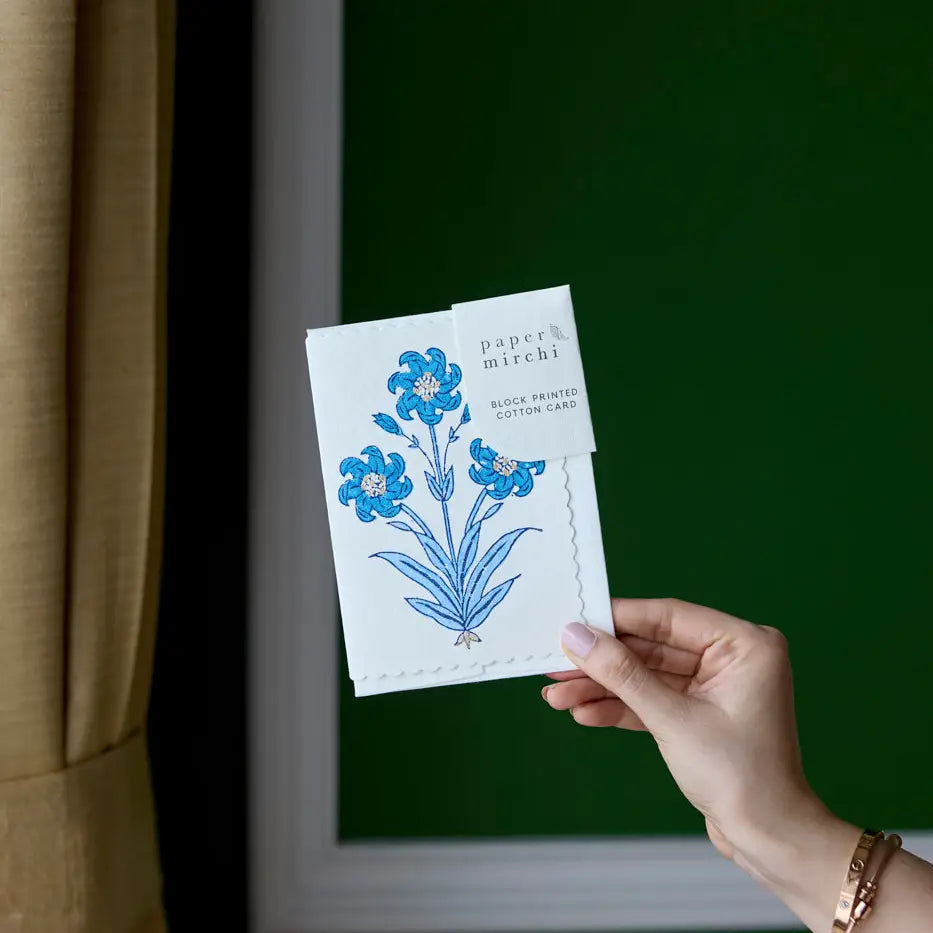 Hand Block Printed Greeting Card - Nargis Sapphire