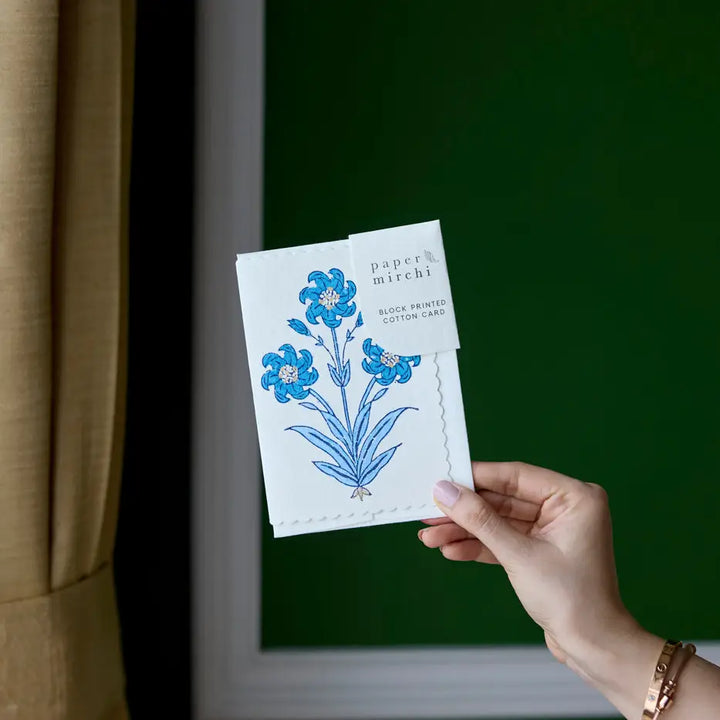Hand Block Printed Greeting Card - Nargis Sapphire