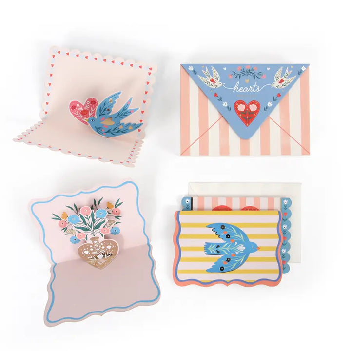 Hearts & Birds Pop Up Cards (Set of 8)