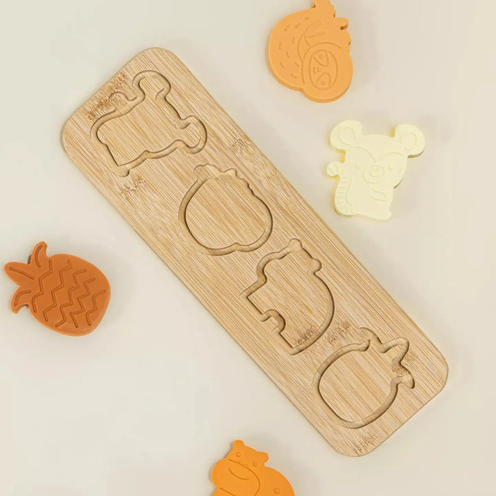 Silicone Puzzle on Wooden Plate - Jungle