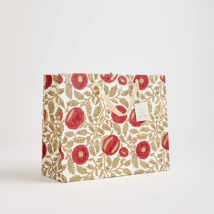 Hand Block Printed Gift Bags - Marigold Glitz Scarlet