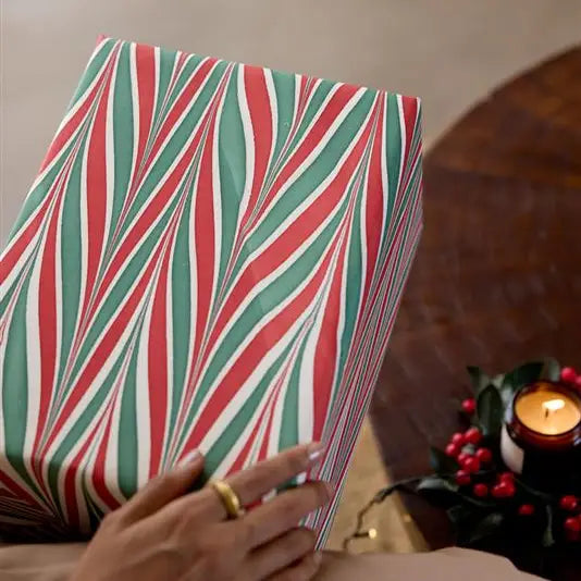 Hand Marbled Gift Wrap Sheets - Candy Stripes Jolly