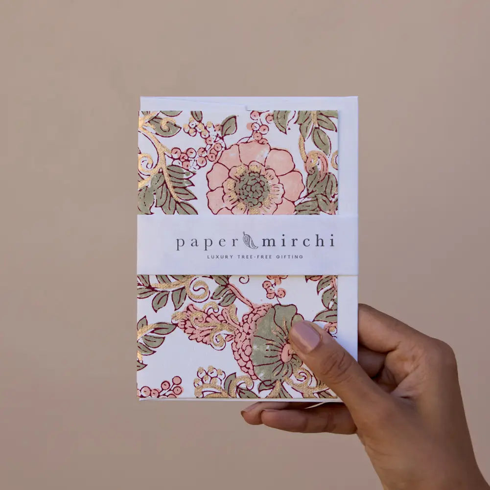Hand Block Printed Greeting Card - Wild Rose Terracotta