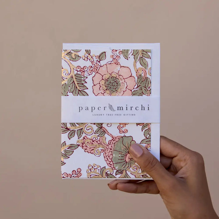 Hand Block Printed Greeting Card - Wild Rose Terracotta