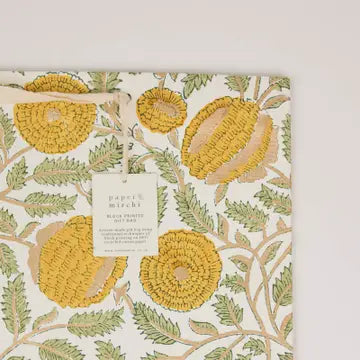 Hand Block Printed Gift Bags - Marigold Glitz Sunshine