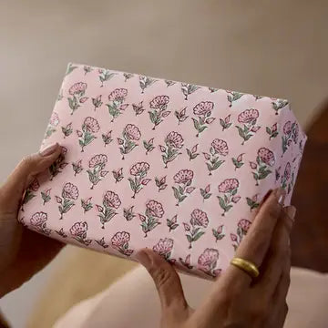 Hand Block Printed Gift Wrap Sheets - Ditsy Floral Blush (Roll of 3)