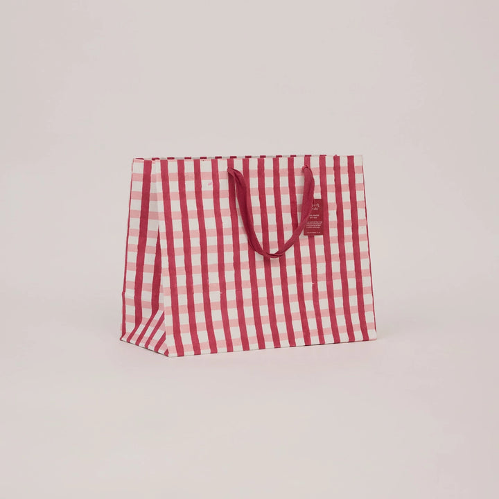 Hand Block Printed Gift Bags - Gingham Christmas Pudding