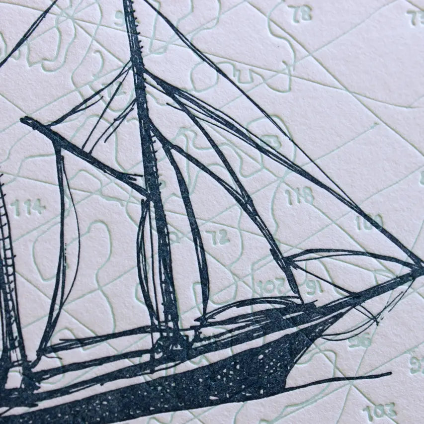 Nautical Letterpress Library Note Card Set