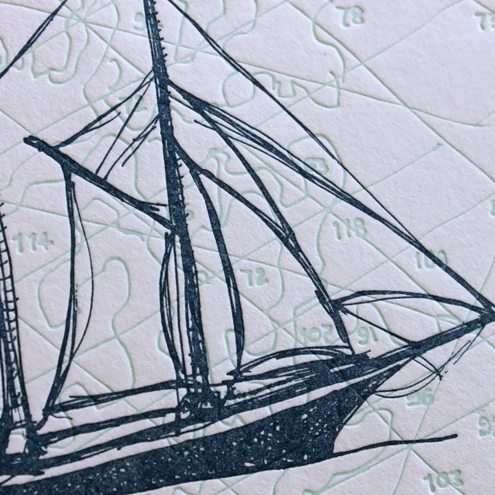 Nautical Letterpress Library Note Card Set