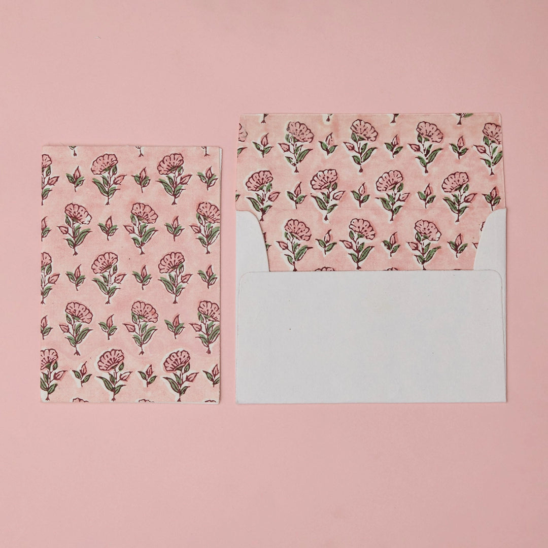 Hand Block Printed Greeting Card - Ditsy Floral Blush