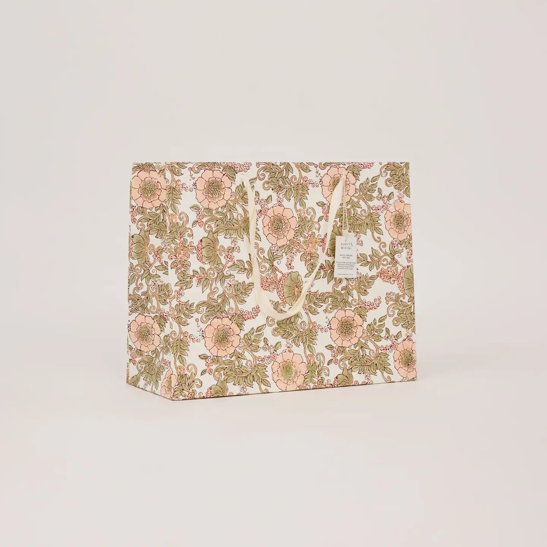 Hand Block Printed Gift Bags - Wild Roses Terracotta
