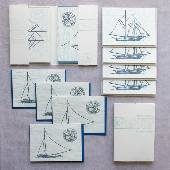 Nautical Letterpress Library Note Card Set