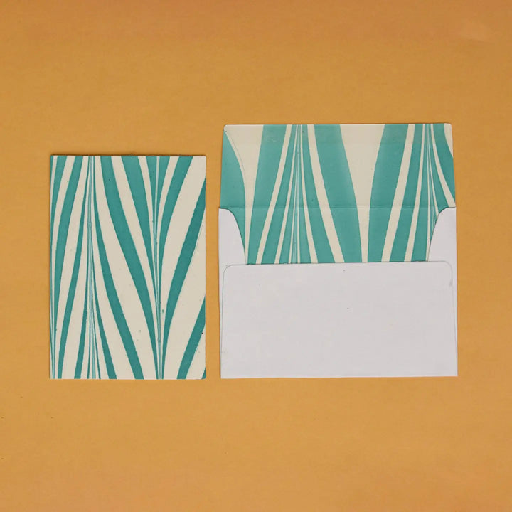 Hand Marbled Greeting Card - Candy Stripes Turquoise