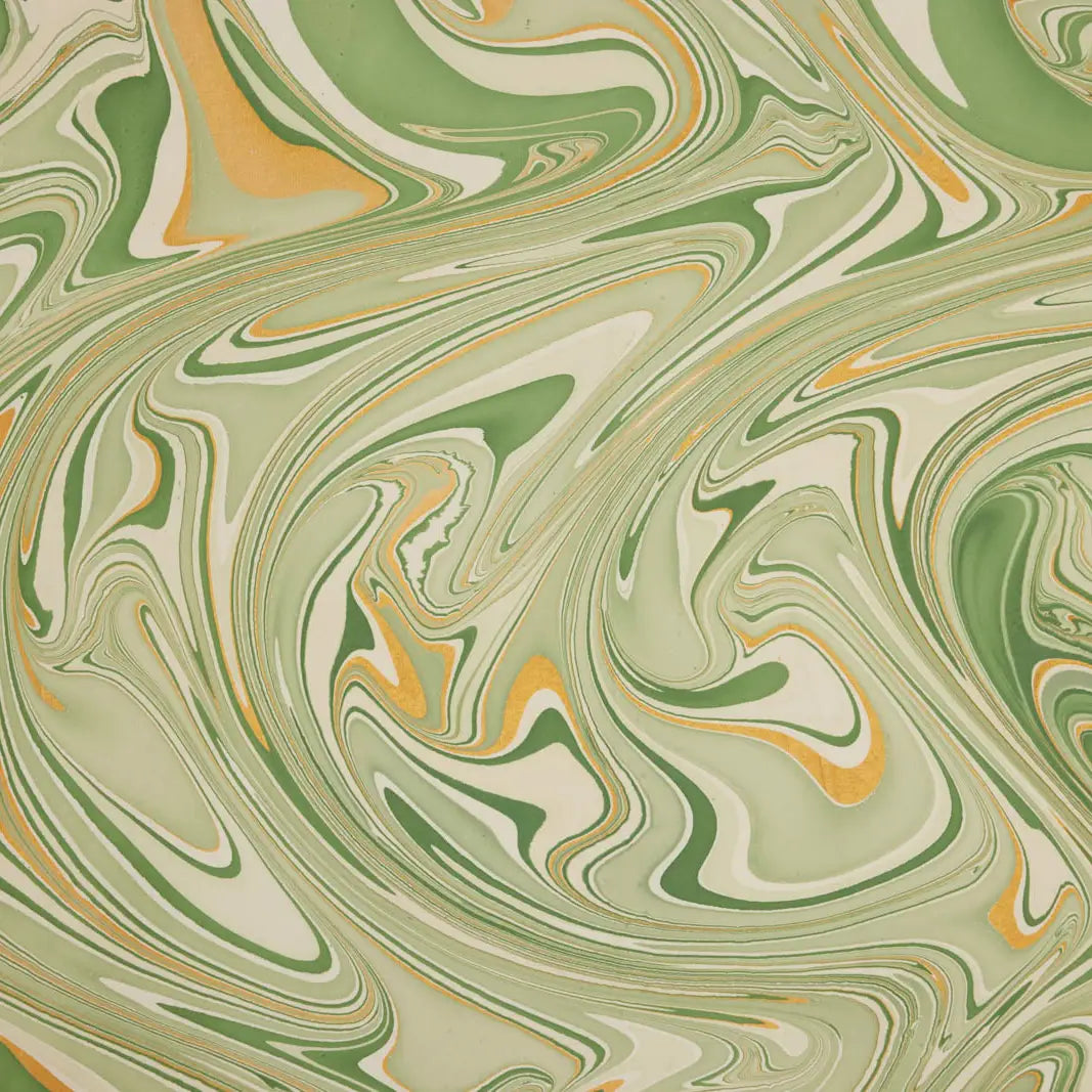 Hand Marbled Gift Wrap Sheets - Fountain Waves Matcha (Roll)