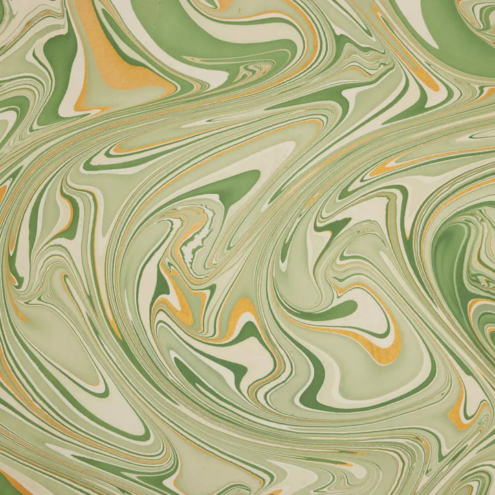 Hand Marbled Gift Wrap Sheets - Fountain Waves Matcha (Roll)